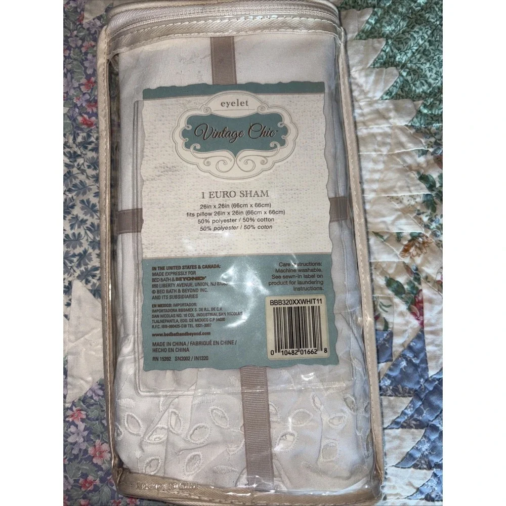 Vintage CHIC  Cottagecore‎ French Country Euro Pillow Sham WHITE Shabby eyelet